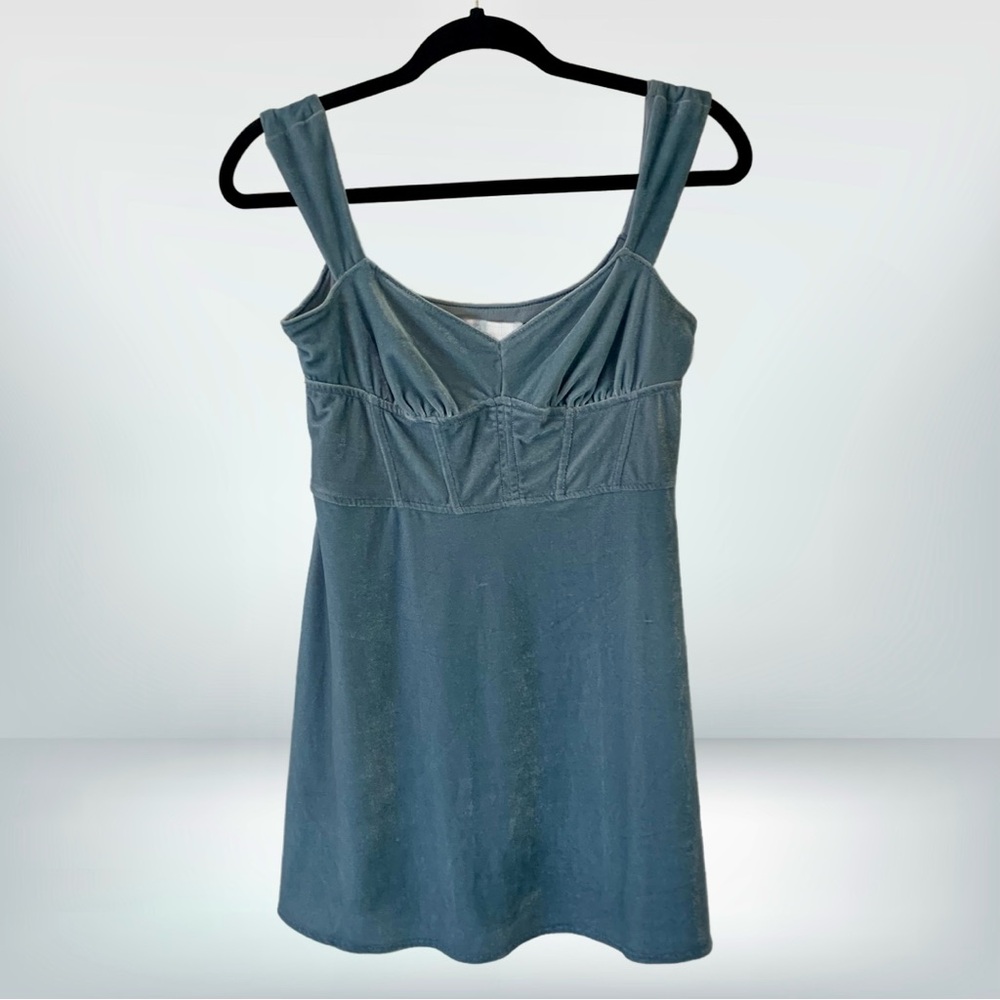 Urban Outfitters Soft Blue Crushed Velvet Genevieve Mini Dress Festival, size M - Picture 3 of 10